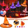 8PCS Halloween Hanging Lighted Glowing LED Witch Hats for Indoor Outdoor Tree Yard Garden Porch