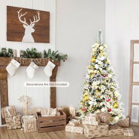 Pre-lit Snow Flocked Christmas Tree with Berries and Poinsettia Flowers (size: 7ft)